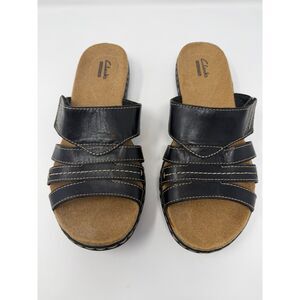 Clarks Collection Women's Leisa Grove Sandal Strappy Leather Black Sz 8.5 M NWT